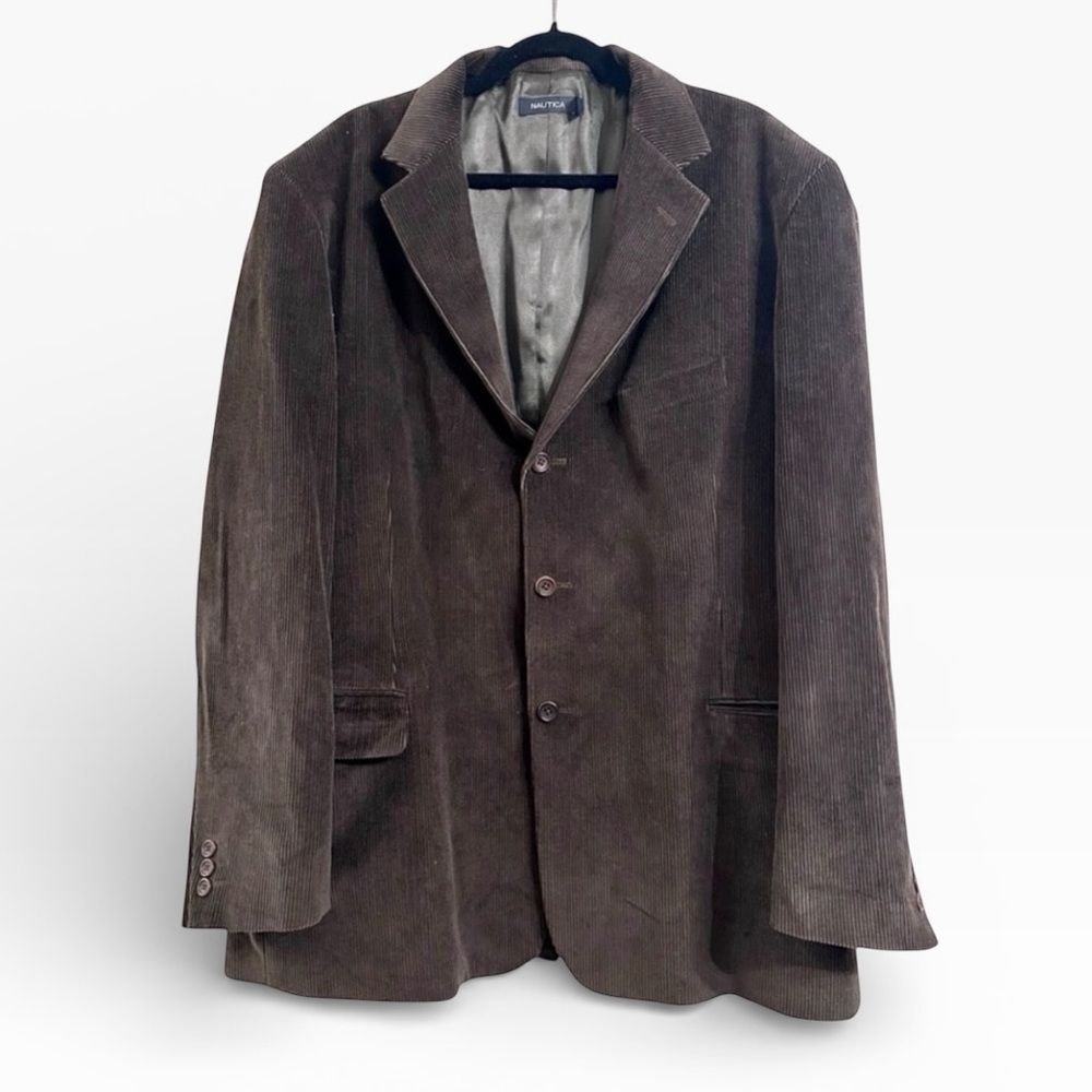 Vintage Nautica Chocolate Brown Corduroy Blazer XL Cottagecore Dark Academia